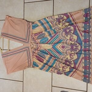 FLYING TOMATO Womens Size L Peach and Teal V-Neck Tunic Top